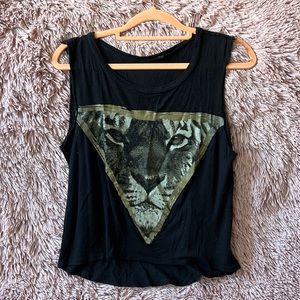 black lightweight tank top with frayed cut of sleeves, xs